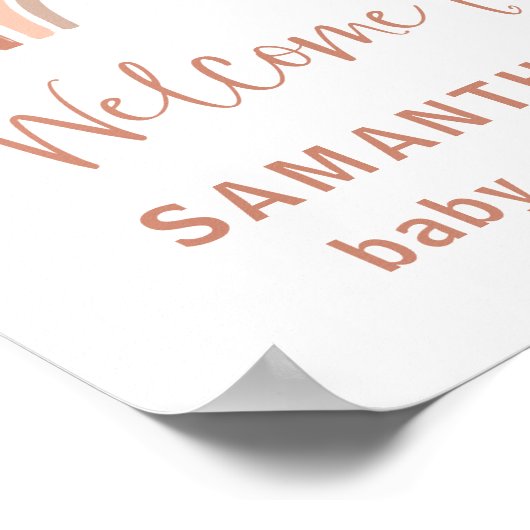 Orange Terracotta Boho Rainbow Baby Dusche Willkom Poster (Ecke)