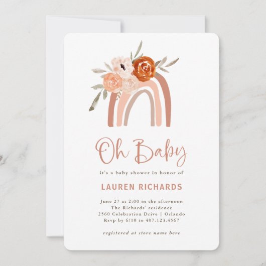 Orange Terracotta Boho | Regenbogen Oh Babydusche Einladung (Vorderseite)