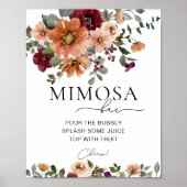 Orange Terracotta Burgundy Floral Mimosa Bar Poster (Vorne)