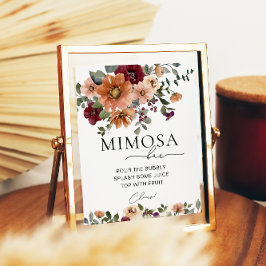 Orange Terracotta Burgundy Floral Mimosa Bar Poster