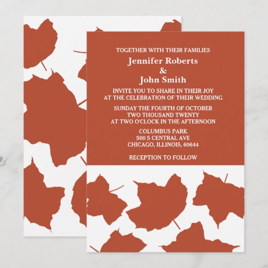 Orange Terracotta Earth Rustic Fall Leaf Wedge Einladung (Vorne/Hinten)