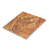 Orange Terracotta Floral Boho Indonesische Batik Fliese (Seite)