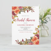 Orange Terracotta Floral Brautparty Einladung (Stehend Vorderseite)
