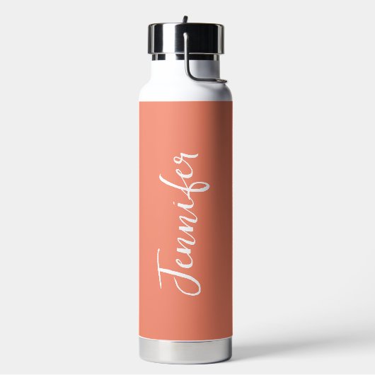 Orange Terracotta Hand Writing Script Personalisie Trinkflasche (Links)