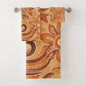 Orange Terracotta Indonesische Batik Floral Muster Badhandtuch Set (Insitu)