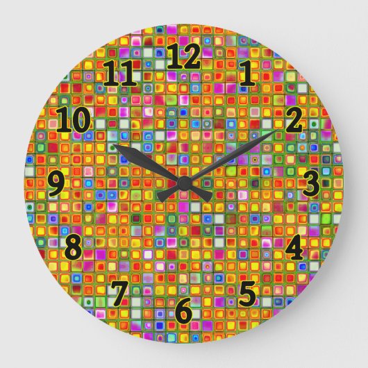 Orange 'Terracotta' mehrfarbige Fliesenmuster Große Wanduhr (Vorderseite)