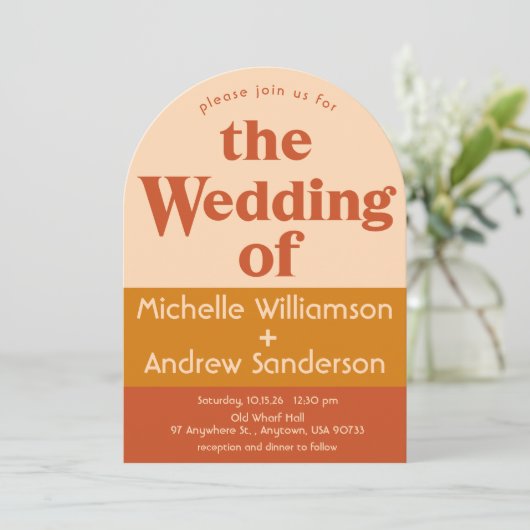 Orange Terracotta Moderne Retro Arte Einladung (Stehend Vorderseite)