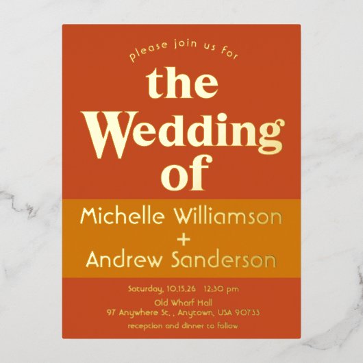 Orange Terracotta Moderne Retro Folie Einladungspostkarte (Vorderseite)