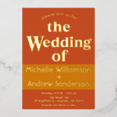 Orange Terracotta Moderne Retro Folieneinladung (Vorderseite)