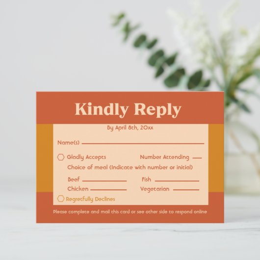 Orange Terracotta Moderne Retro QR Code RSVP Karte (Stehend Vorderseite)