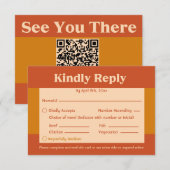 Orange Terracotta Moderne Retro QR Code RSVP Karte (Vorne/Hinten)
