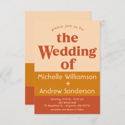 Orange Terracotta Moderner Retro 3,5 x 5 Einladung (Vorne/Hinten)