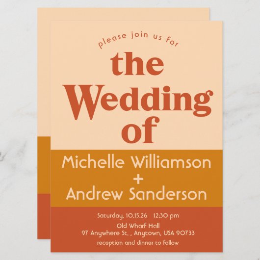Orange Terracotta Moderner Retro 6,5x8,75 Einladung (Vorne/Hinten)
