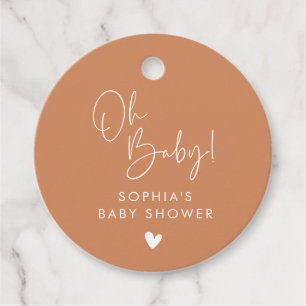 Orange Terracotta Oh Baby Modern Boho Babydusche Geschenkanhänger