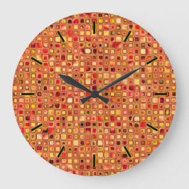 Orange 'Terracotta' Textured Mosaic Tiles Pattern Große Wanduhr