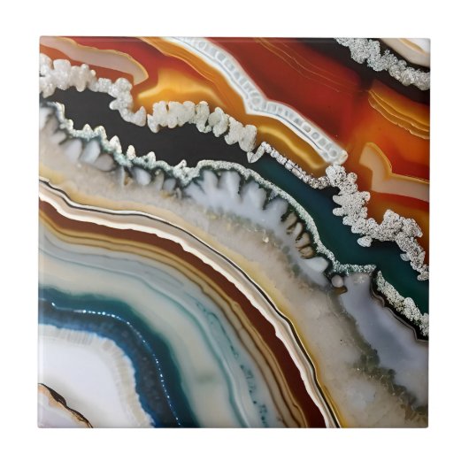 Orange Terracotta White Black Agate Geode Fliese (Vorderseite)