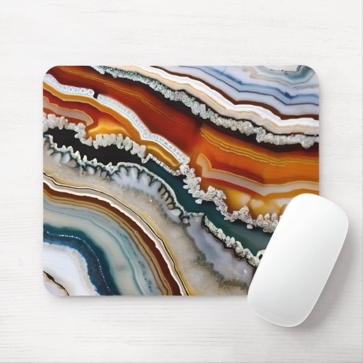 Orange Terracotta White Black Agate Geode Mousepad (Mit Mouse)