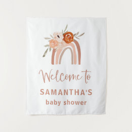 Orange Terrakotta Boho Regenbogen Baby Shower Will Wandteppich