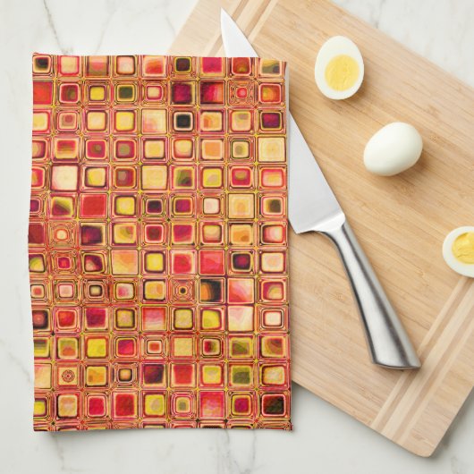 Orange "Terrakotta" maserte Mosaik-Fliesen-Muster Handtuch (Viertel Falte)