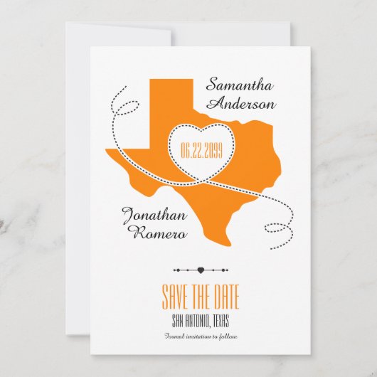 Orange Texas Curling Ribbon Save the Date (Vorderseite)