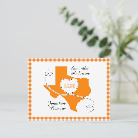 Orange Texas Curling Ribbon Save the Date Postkarte (Stehend Vorderseite)