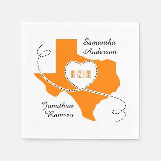 Orange Texas Curling Ribbon Wedding Date Serviette (Vorderseite)