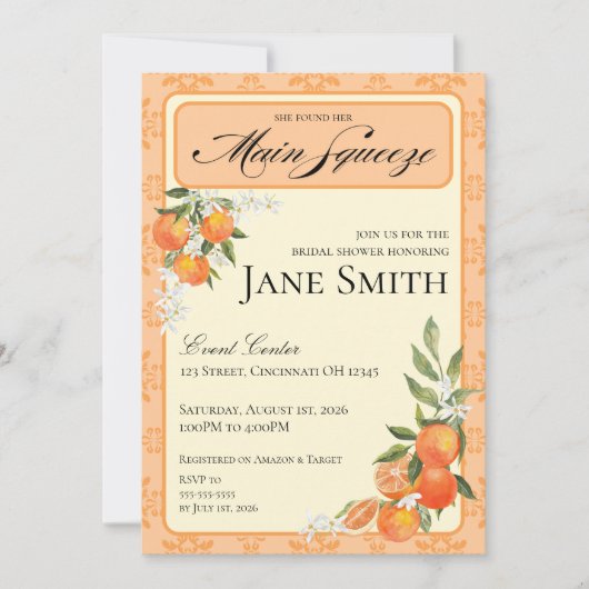 Orange Themed Bridal Shower Invitation Einladung (Vorderseite)