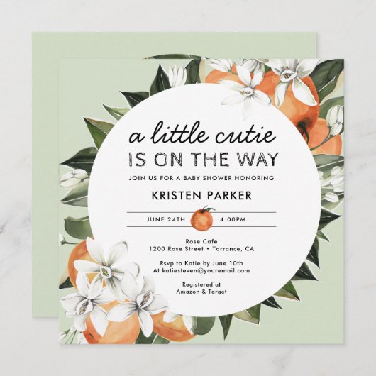 Orange Themed Kleine Süsse Babydusche Einladung (Vorne/Hinten)