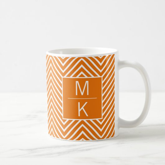 Orange Thin Zickzack Square Splitter Mit Monogramm Kaffeetasse (Rechts)