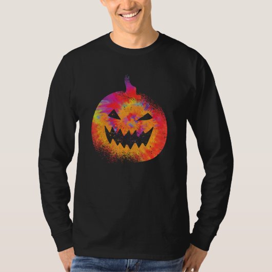 Orange Tie Dye Pumpkin Face Jack O Lantern Hallowe T-Shirt (Vorderseite)