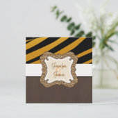 Orange Tiger Browns Stripes Hochzeits-Einladung Einladung (Stehend Vorderseite)