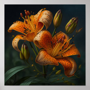Orange Tiger Liege Blume Art Print Poster