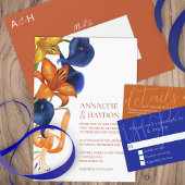 Orange Tiger Lilies, Dark Blue Calla Lilly Wedding Einladung
