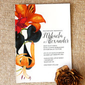 Orange Tiger Lilies Navy Blue Magenta Hochzeit im  Einladung