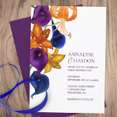 Orange Tiger Lilies, Plum Lila, Blue Wedding Einladung