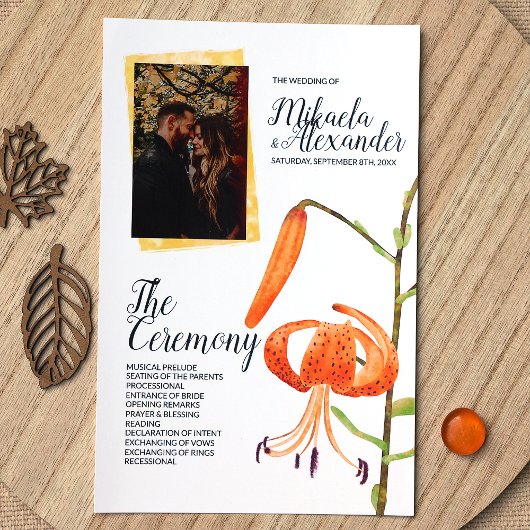 Orange Tiger Lily Wedding Zeremony Program