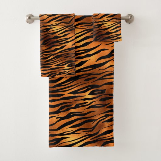 Orange Tiger Stripes Trendy Metallic look Badhandtuch Set (Insitu)
