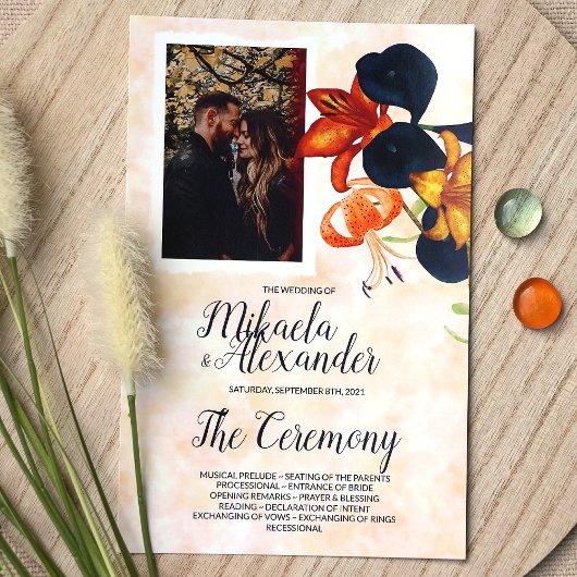 Orange Tigerlilien, Blaue Lilien Hochzeitsprogramm