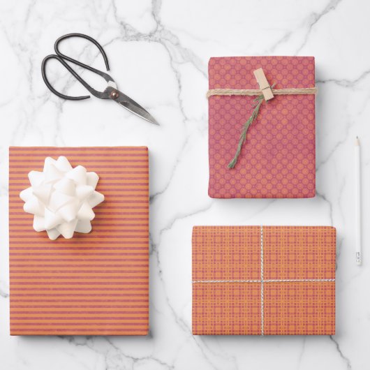 Orange Tone Wrapping Paper Set mit 3 Designs Geschenkpapier Set (Vorderseite)