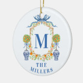 Orange Topiary Chinoiserie Monogram Address Keramik Ornament (Links)