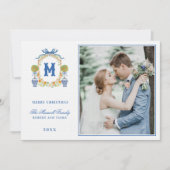 Orange Topiary in Chinoiserie Pot Wappen Monogram Einladung (Vorderseite)