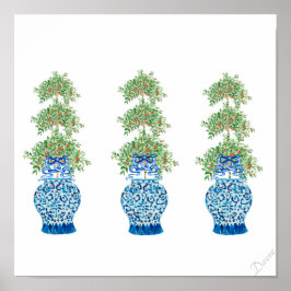 Orange Topiary Tree Ginger Jar Jars Art Print Poster