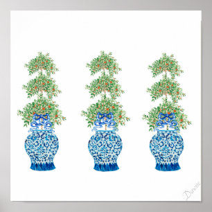 Orange Topiary Tree Ginger Jar Jars Art Print Poster