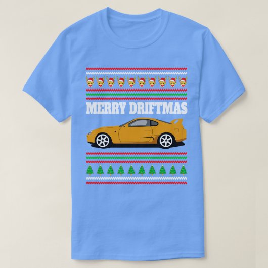 Orange Toyota Supra MK4 A80 Merry Driftmas T-Shirt (Design vorne)