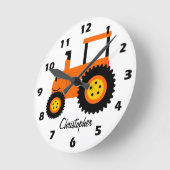 Orange Tractor Design Personalised Runde Wanduhr (Winkel)