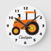 Orange Tractor Design Personalised Runde Wanduhr (Vorderseite)