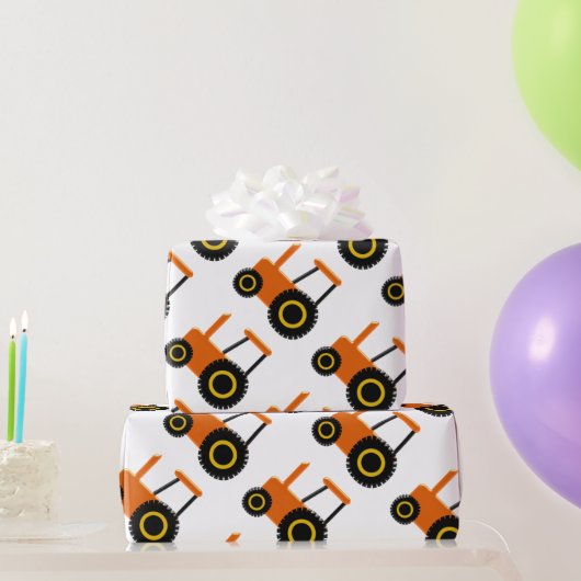 Orange Tractor Geschenkpapier (Partygeschenke)