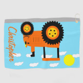 Orange Traktor Design Personalisiert Golfhandtuch (Horizontal)