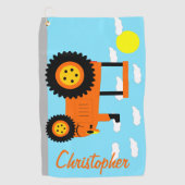 Orange Traktor Design Personalisiert Golfhandtuch (Vorderseite)