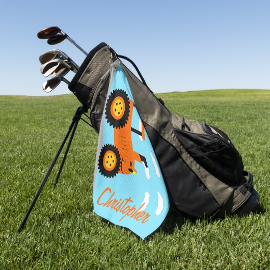 Orange Traktor Design Personalisiert Golfhandtuch (Gras)